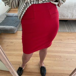Ganni Red Textured Knit Pencil Skirt